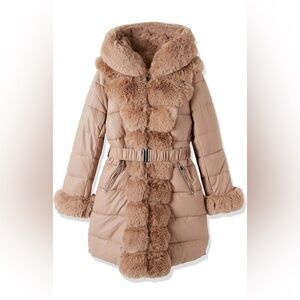 Women's Faux Leather Fleece Lined Winter Hooded Zip-up w/ Belt. * Brand New *